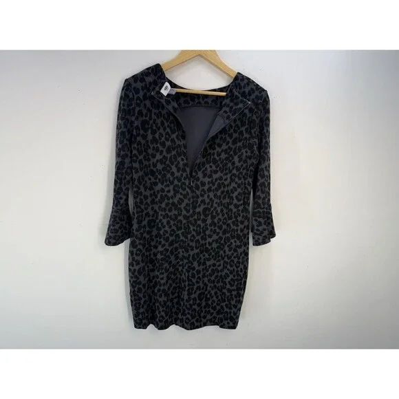 Old Navy Womens Dress Small Gray Black Leopard Print Long Sleeve Bell Cu… - Picture 3 of 10